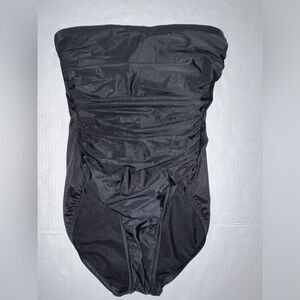Miraclesuit Womens Black Ruched Waist Strapless Bandeau OnePiece Swimsuit US 8